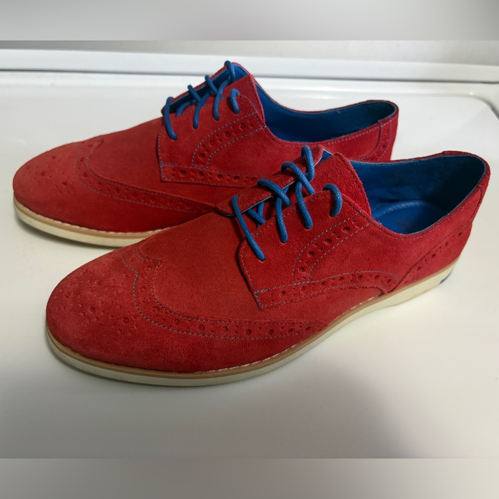 Red Suede Wingtip Oxfords Red and Blue
